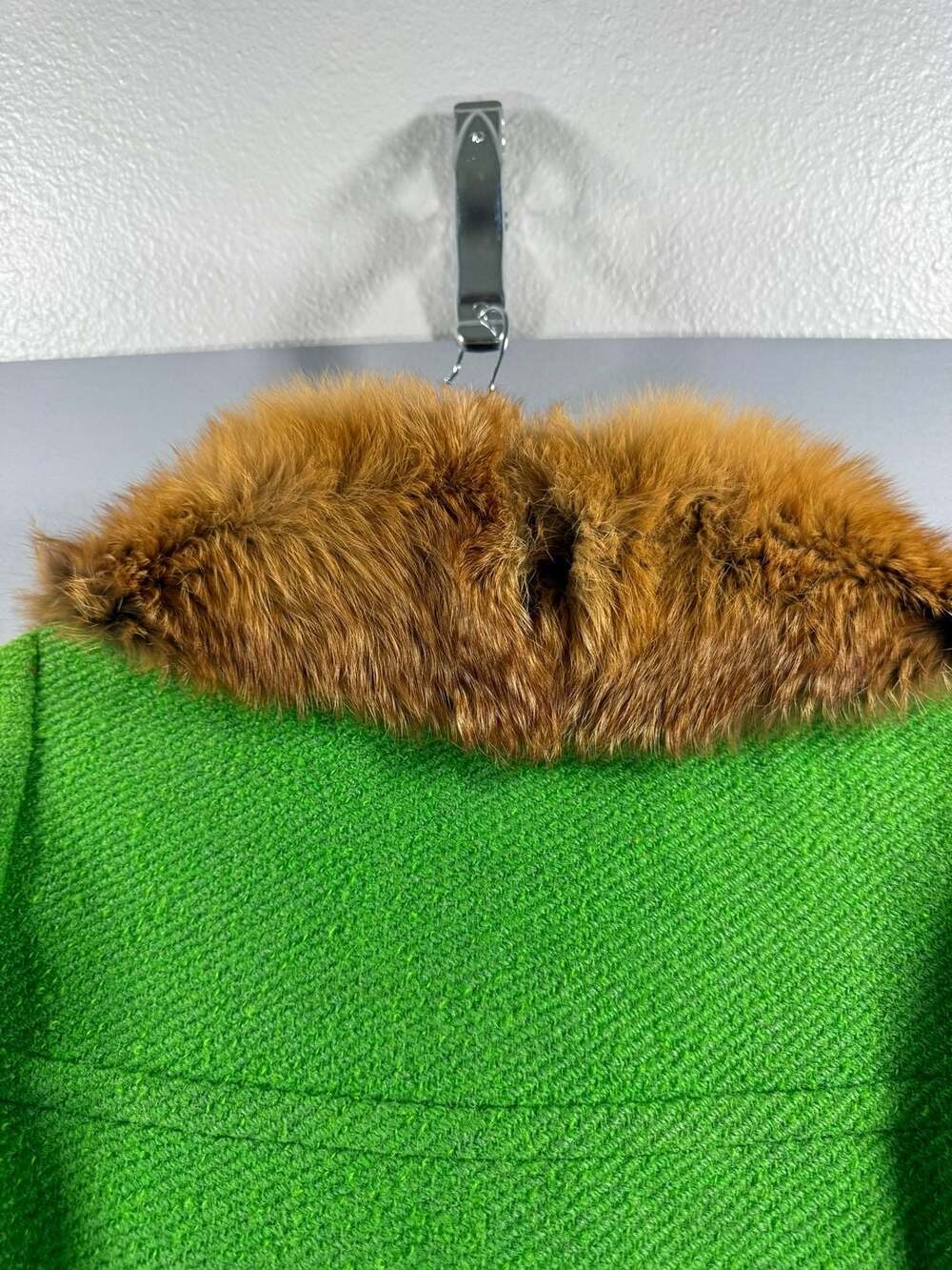 Vintage Green Wool Fur Collar Coat With Yellow Buttons - Picture 10 of 16